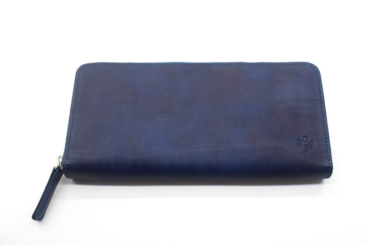 本革に青森藍にて染め上げた長財布 あおもり藍 ファスナー付長財布 - Aomori BLUE STORE by AOMORI AI &Co.